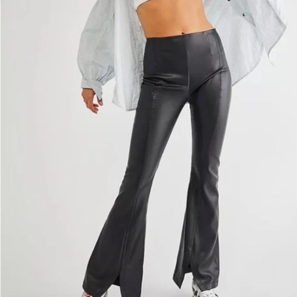 We The Free Real Deal Slit Vegan Black Leather Pants - Picture 1 of 8